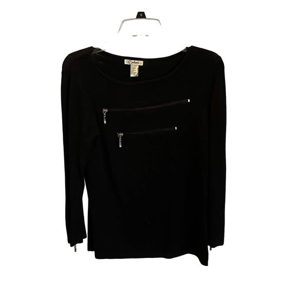 Carducci Long Sleeve Black Pullover Sweater Top Front Zipper & Sleeve Medium - Picture 1 of 6